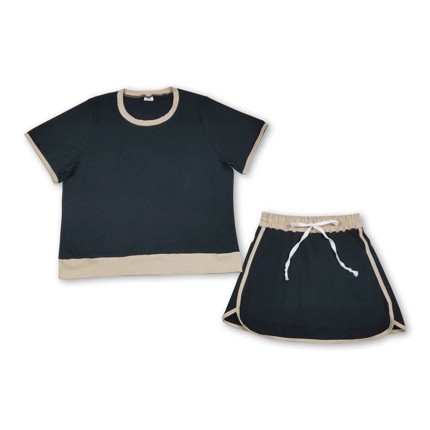RTS NO MOQ Sibling  Mom And Me Solid Color Short Sleeve Top Skirt Shorts for Summer Casual Wear Cotton Set