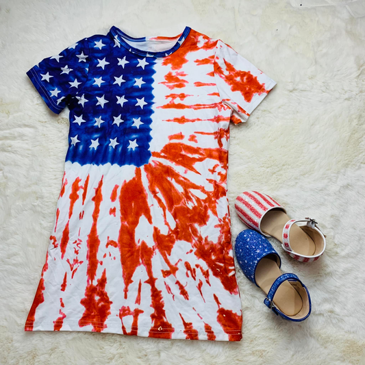 (Pre Order) No moq GSD3957 Baby Girl 4th of July Short-Sleeved Dress Cute Little Girl Outfit
