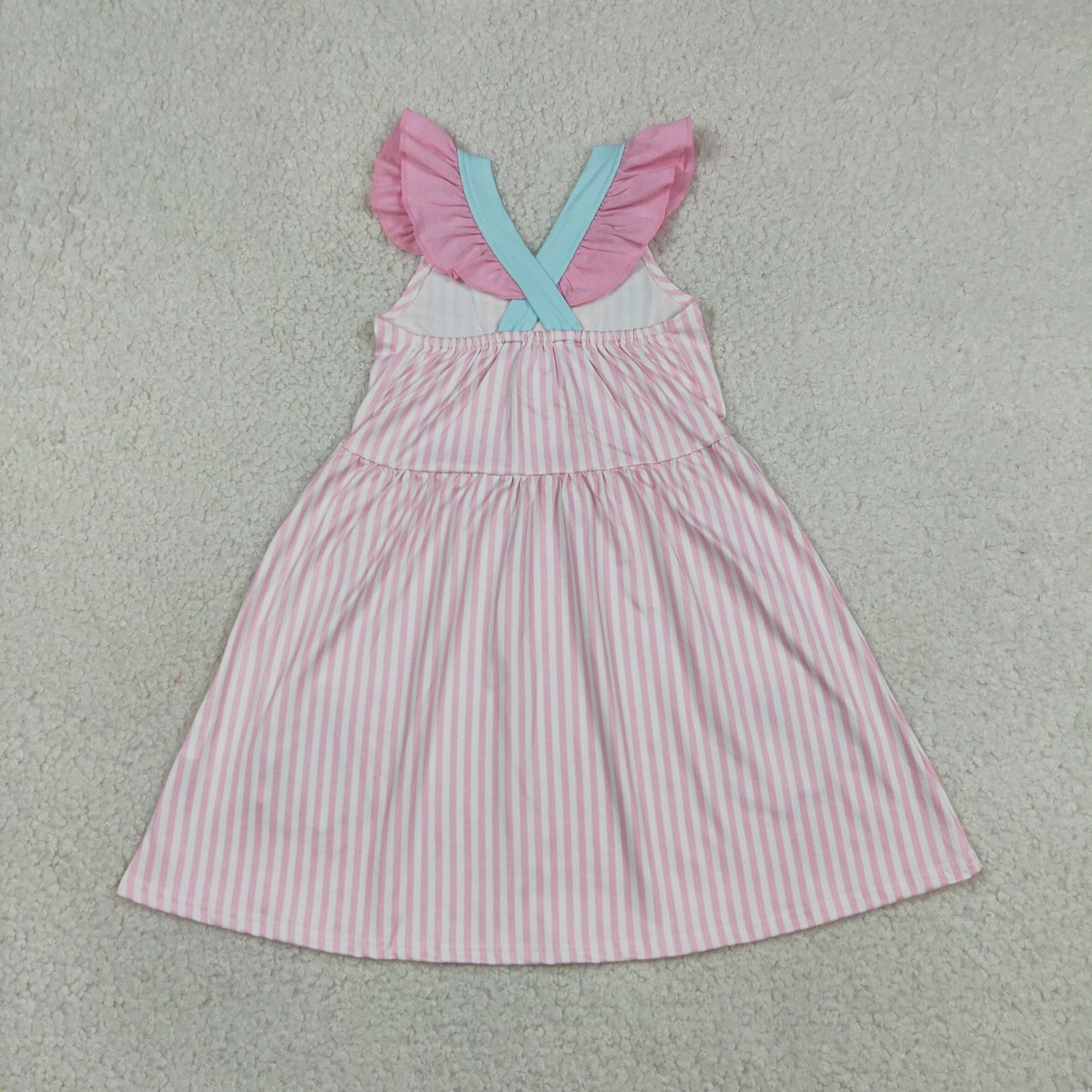 RTS NO MOQ milk silk GSD3958 Baby Girls Embroidery Pink Stripe Button Bows Pockets Knee Length Dresses