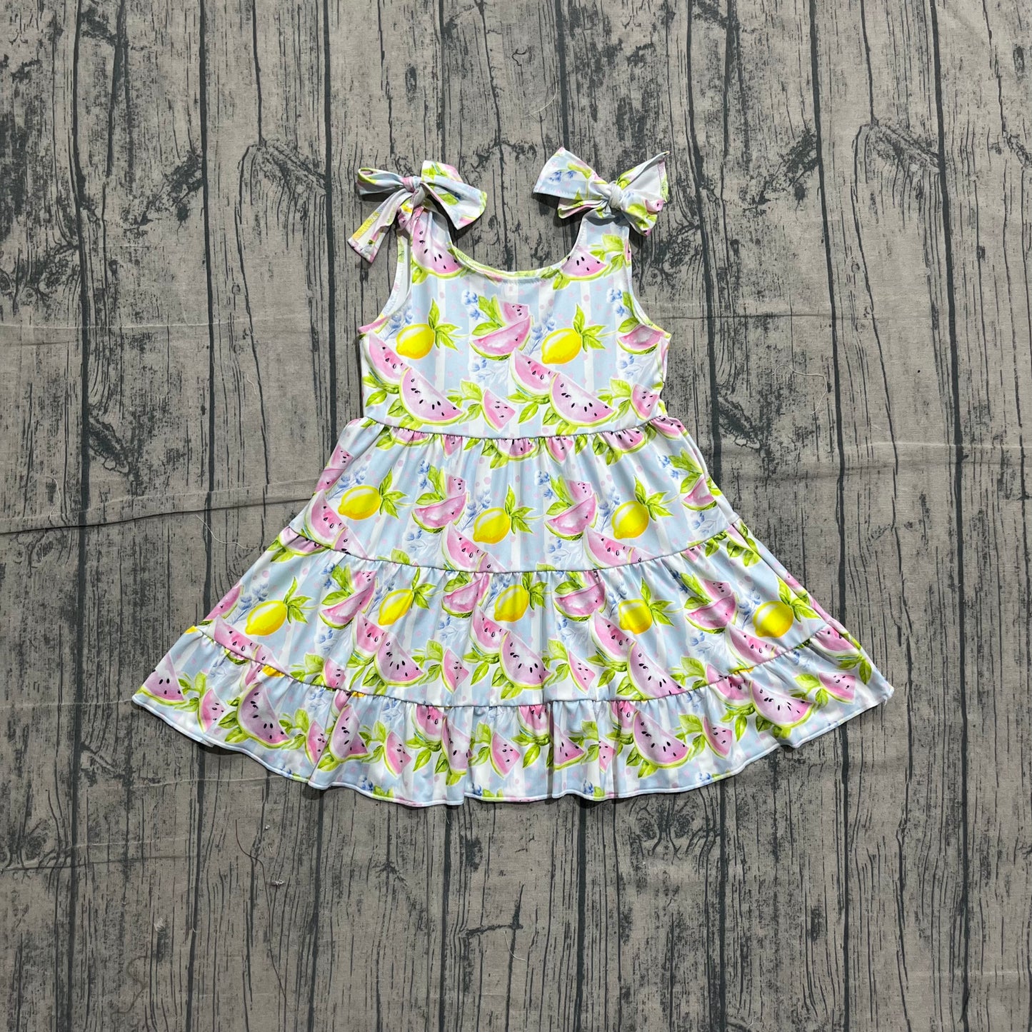 (Sample) No moq milk silk GSD3965 Baby Girls Fruit Watermelon Lemons Patchwork Strap Dresses