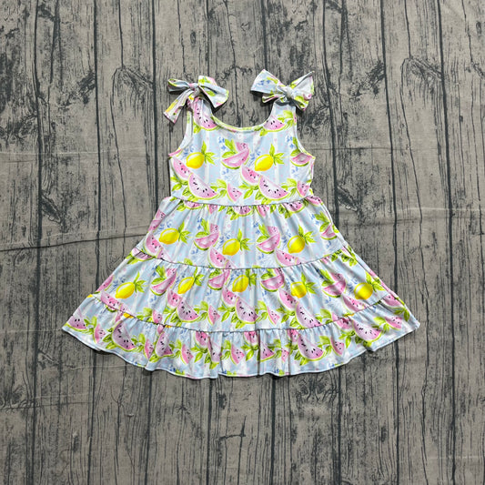 (Sample) No moq milk silk GSD3965 Baby Girls Fruit Watermelon Lemons Patchwork Strap Dresses