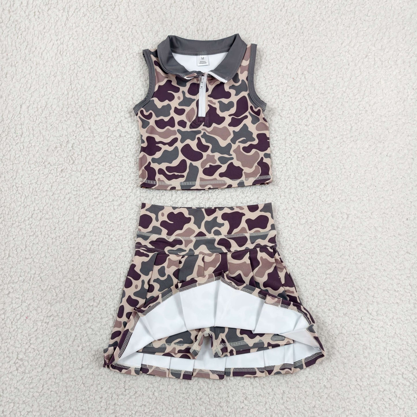 RTS NO MOQ yoga fabric GSD3969 Baby Girls Casual Brown Camo Elastic Waist Sport Clothes Yoga Set