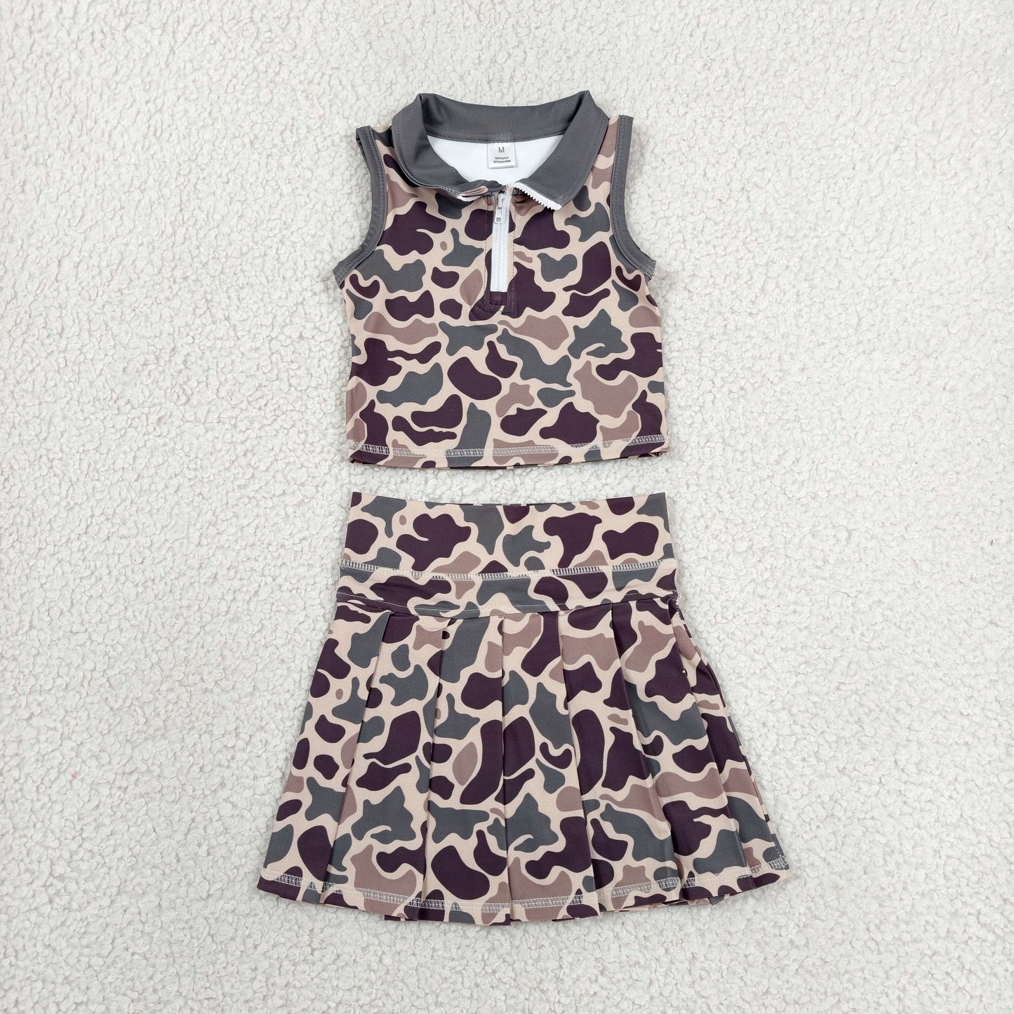 RTS NO MOQ yoga fabric GSD3969 Baby Girls Casual Brown Camo Elastic Waist Sport Clothes Yoga Set