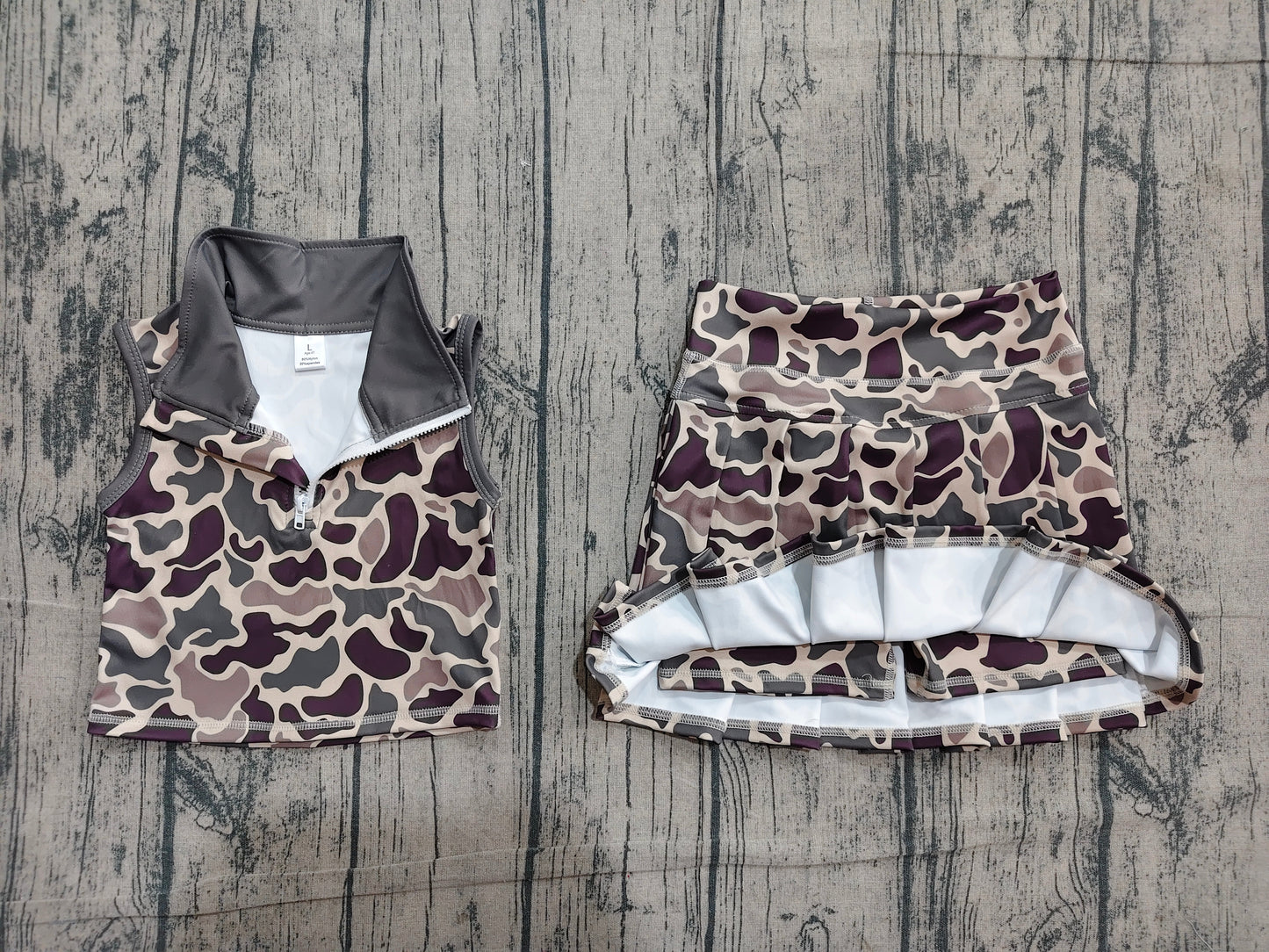 (Pre Order) No moq GSD3969 Little Girls Casual Brown Camo Elastic Waist Sport Clothes Set