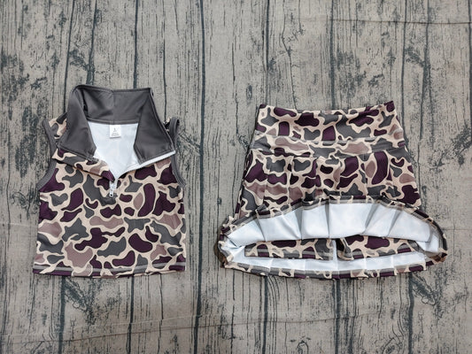 (Pre Order) No moq GSD3969 Little Girls Casual Brown Camo Elastic Waist Sport Clothes Set