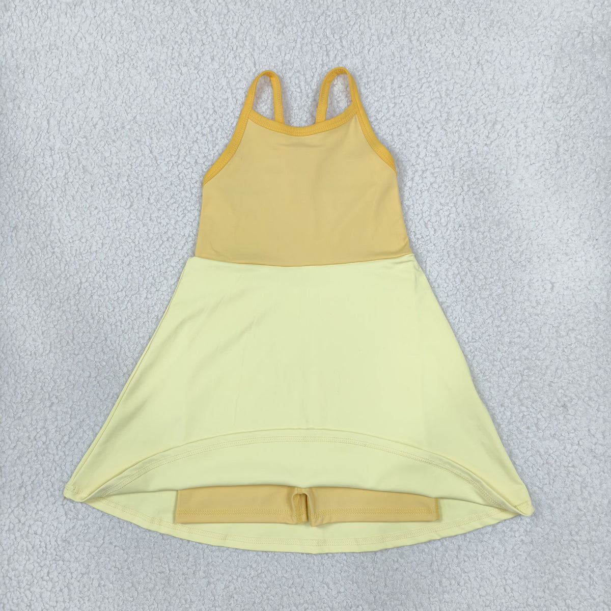 NEW RTS NO MOQ yoga fabric cotton GSD3982 Yoga Baby Girls Yellow Patchwork Strap Yoga Skort Knee Length Dress