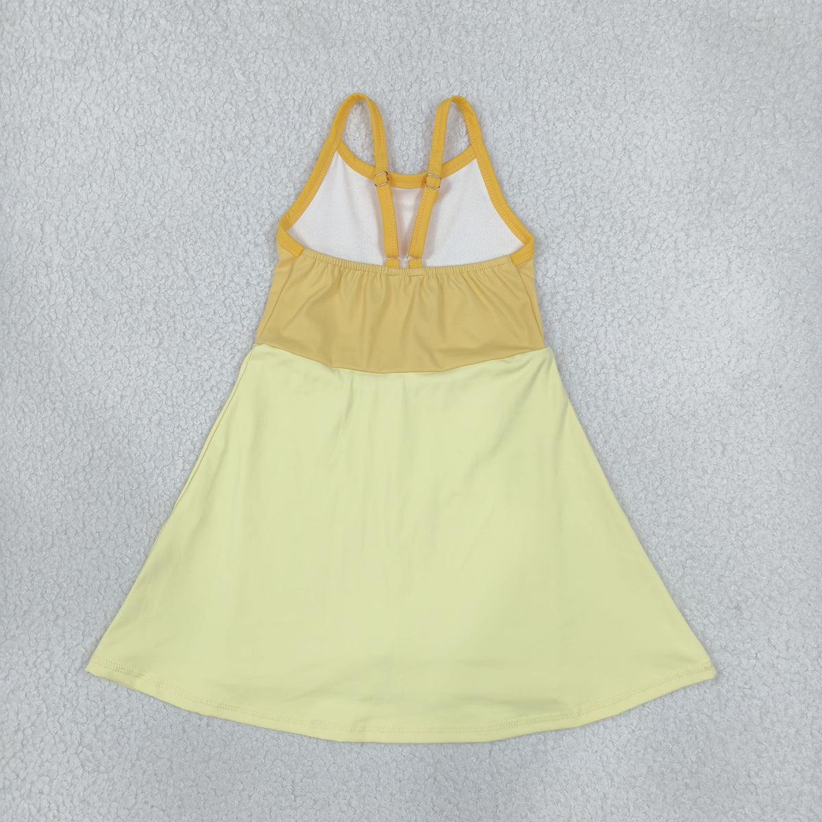 NEW RTS NO MOQ yoga fabric cotton GSD3982 Yoga Baby Girls Yellow Patchwork Strap Yoga Skort Knee Length Dress
