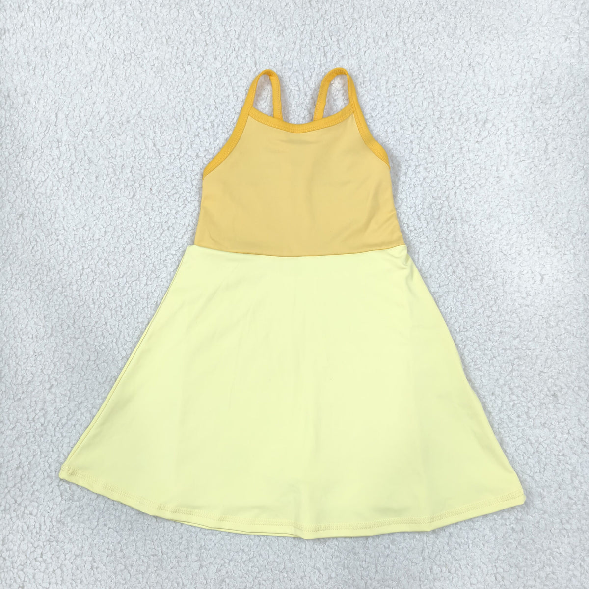 NEW RTS NO MOQ yoga fabric cotton GSD3982 Yoga Baby Girls Yellow Patchwork Strap Yoga Skort Knee Length Dress
