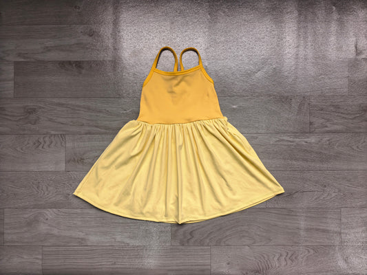 (Sample) No moq GSD3982 Yoga Baby Girls Yellow Patchwork Strap Yoga Skort Knee Length Active Dress