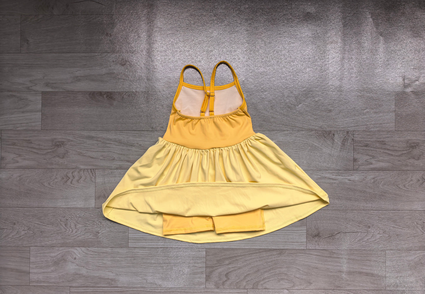 (Sample) No moq GSD3982 Yoga Baby Girls Yellow Patchwork Strap Yoga Skort Knee Length Active Dress