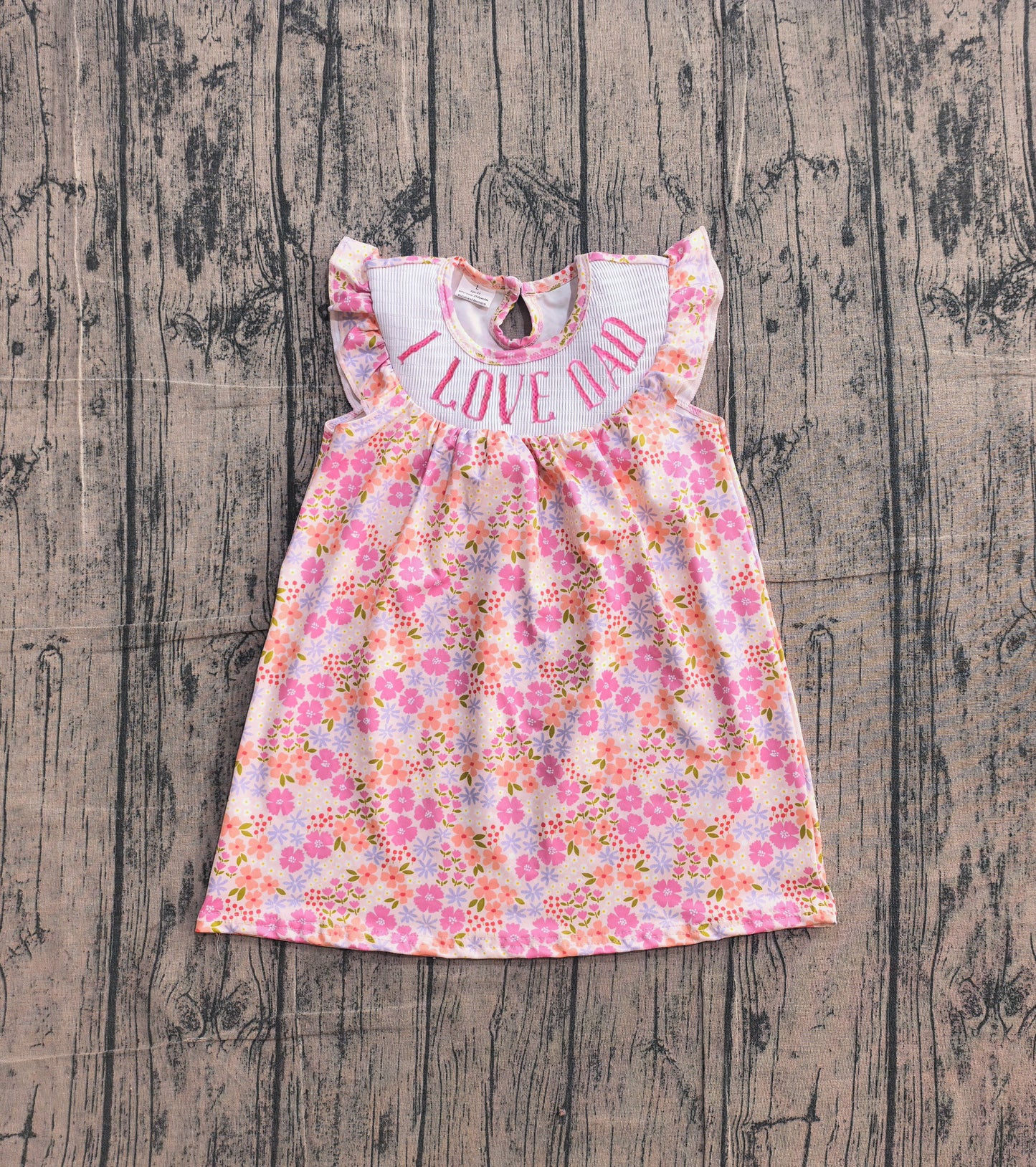 (Pre Order) No moq GSD3986 Smocked Baby Girls Cute Flutter Sleeve Floral Smocked Knee Length Dress