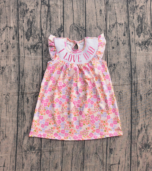 (Pre Order) No moq GSD3986 Smocked Baby Girls Cute Flutter Sleeve Floral Smocked Knee Length Dress