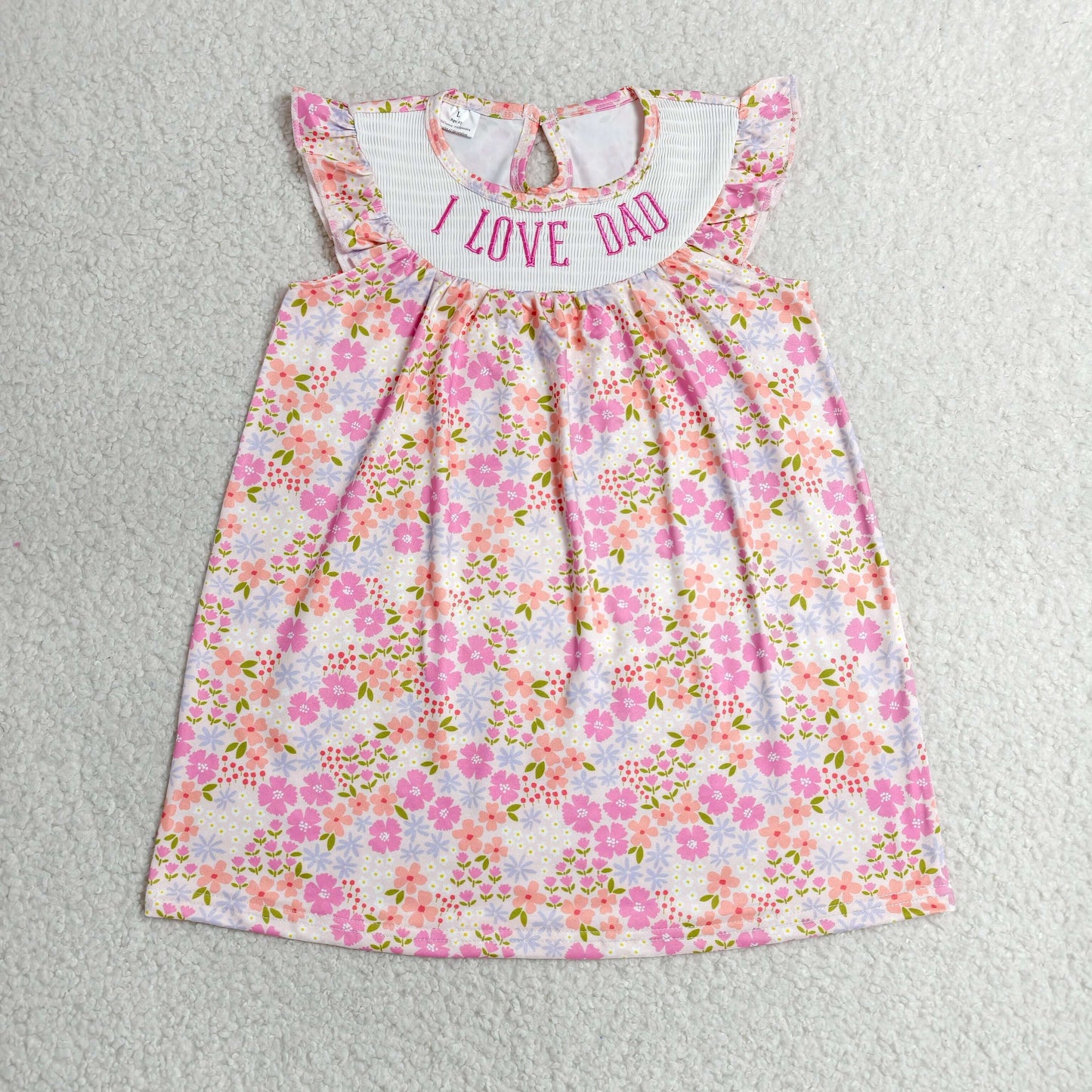 RTS NO MOQ milk silk GSD3986 Smocked Baby Girls Flutter Sleeve Floral Smocked Knee Length Dress(3-6M-7-8T）