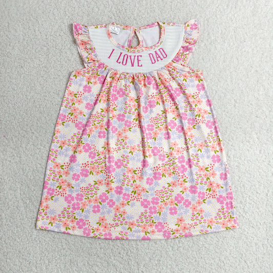RTS NO MOQ milk silk GSD3986 Smocked Baby Girls Flutter Sleeve Floral Smocked Knee Length Dress(3-6M-7-8T）