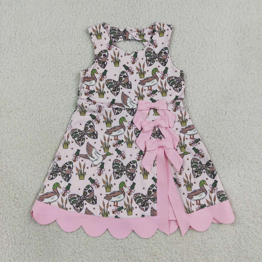 NEW RTS NO MOQ yoga fabric GSD4009 Baby Girls Camo Duck Bow Scallop Trim Knee Length Yoga Dress