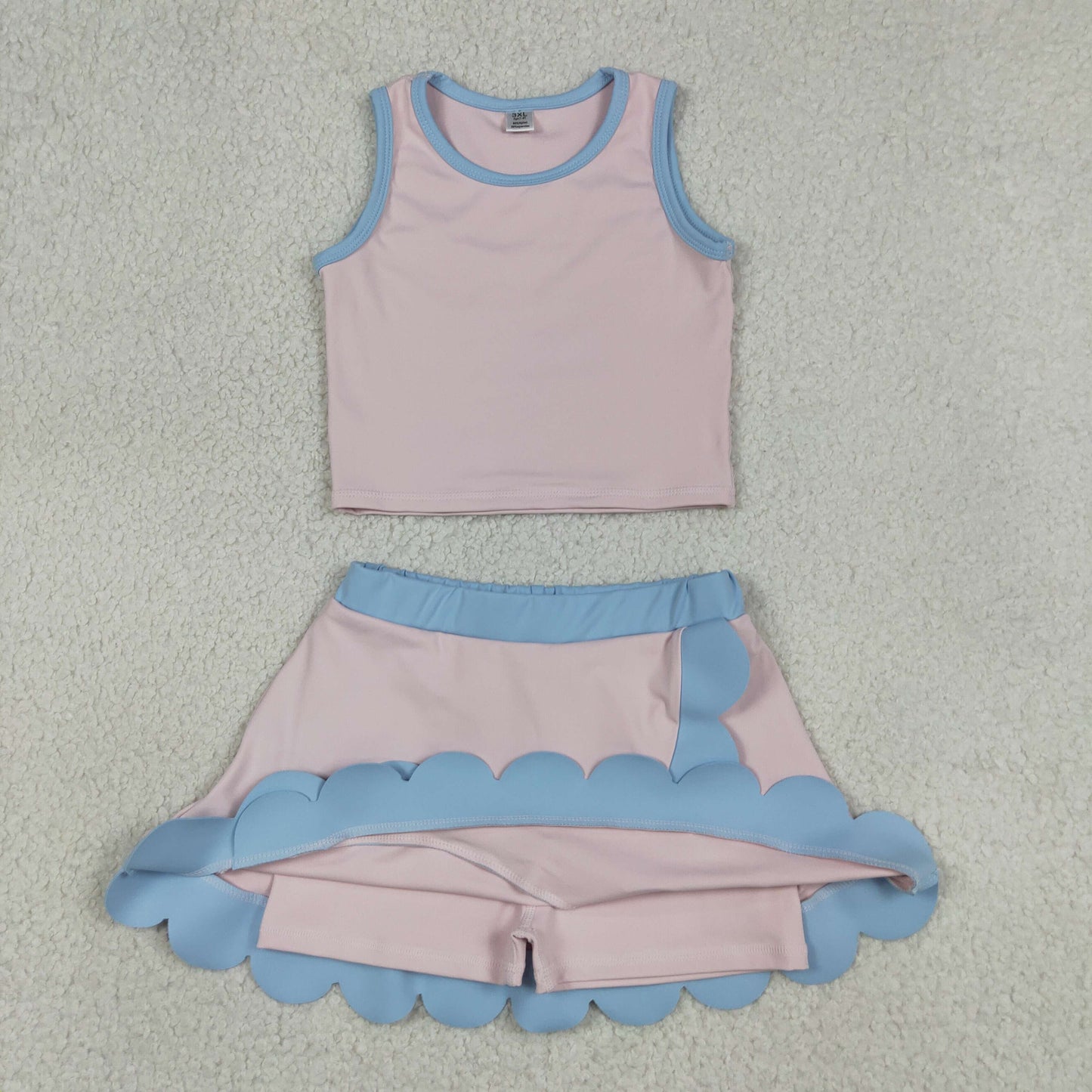 RTS NO MOQ yoga fabric cotton GSD4010 Little Girls Casual Light Pink Sleeveless Elastic Waist Active Wear Set