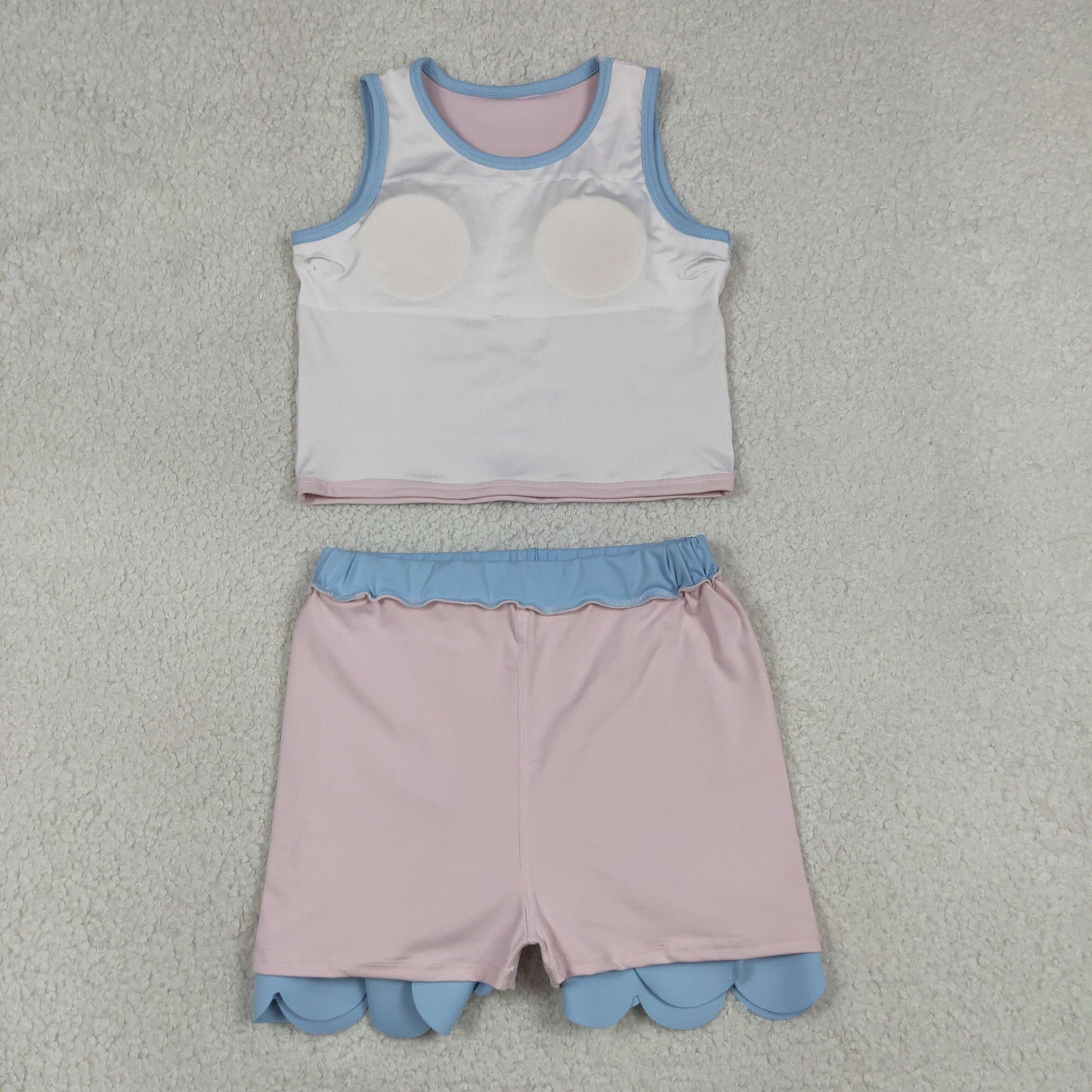 RTS NO MOQ yoga fabric cotton GSD4010 Little Girls Casual Light Pink Sleeveless Elastic Waist Active Wear Set