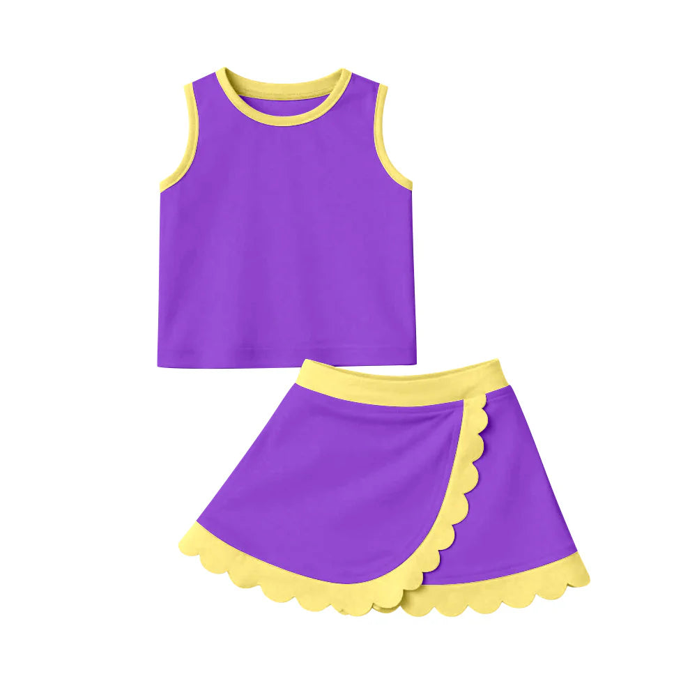 Best Sell Baby Girls Sleeveless Purple Scallop Edge Vest And Skirt Set Active Yoga Clothes Short Outfit for Toddlers Preorder