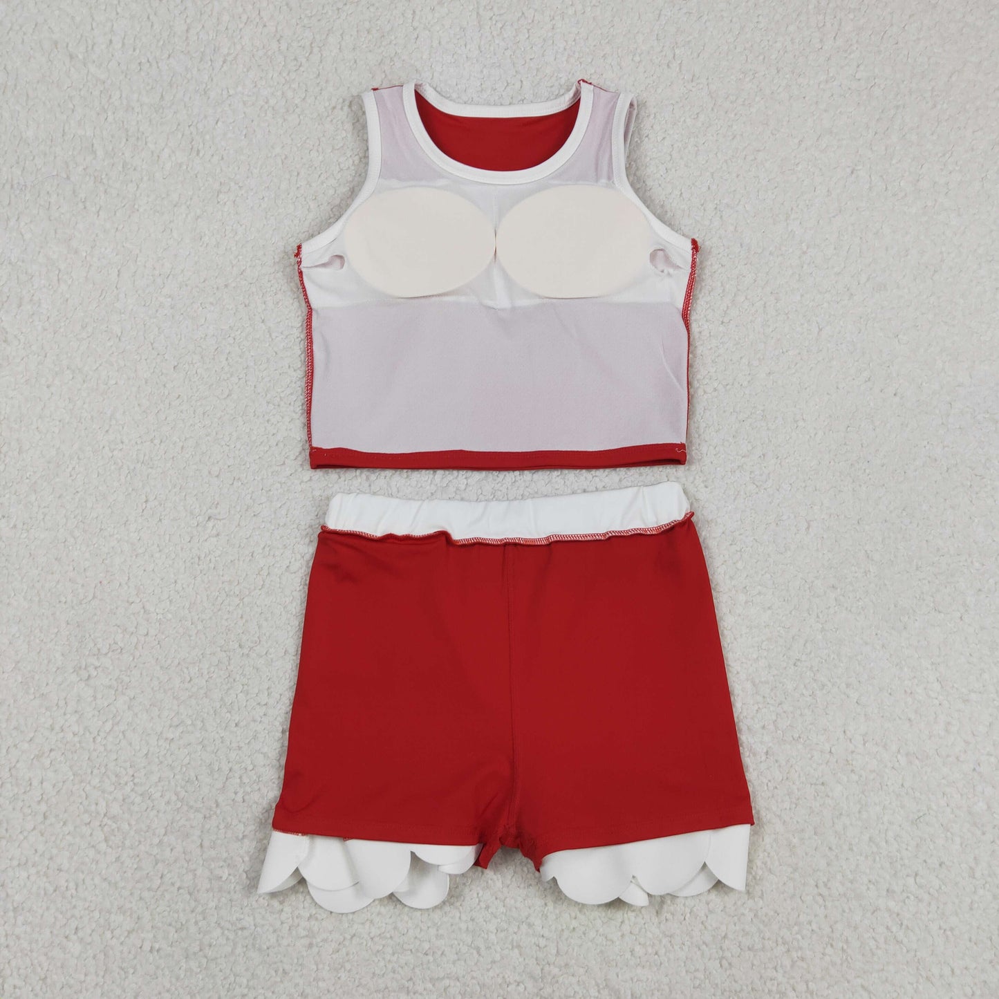 RTS NO MOQ yoga fabric cotton GSD4016 Baby Girls Yoga Active Red White Vest Scallop Skirt Clothes Set