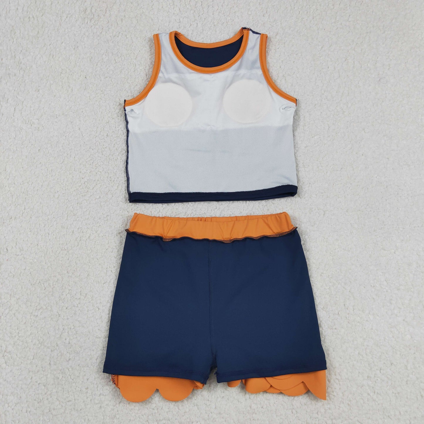 RTS NO MOQ yoga fabric cotton GSD4017 Yoga Toddler Girls Navy Vest Scallop Skirt Short Yoga Sports Outfit