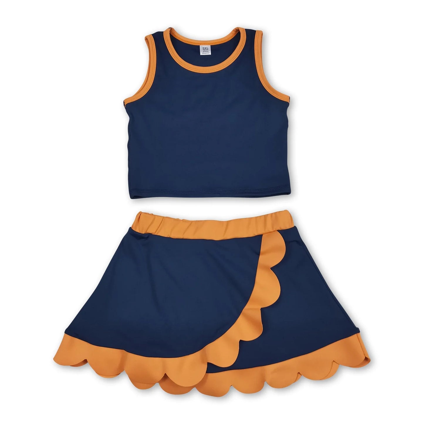 RTS NO MOQ Sibling milk silk Baby Girls Solid Sleeveless Vest Top Scallop Hem Mini Skirt Two Piece Yoga Active Matching Clothes Set
