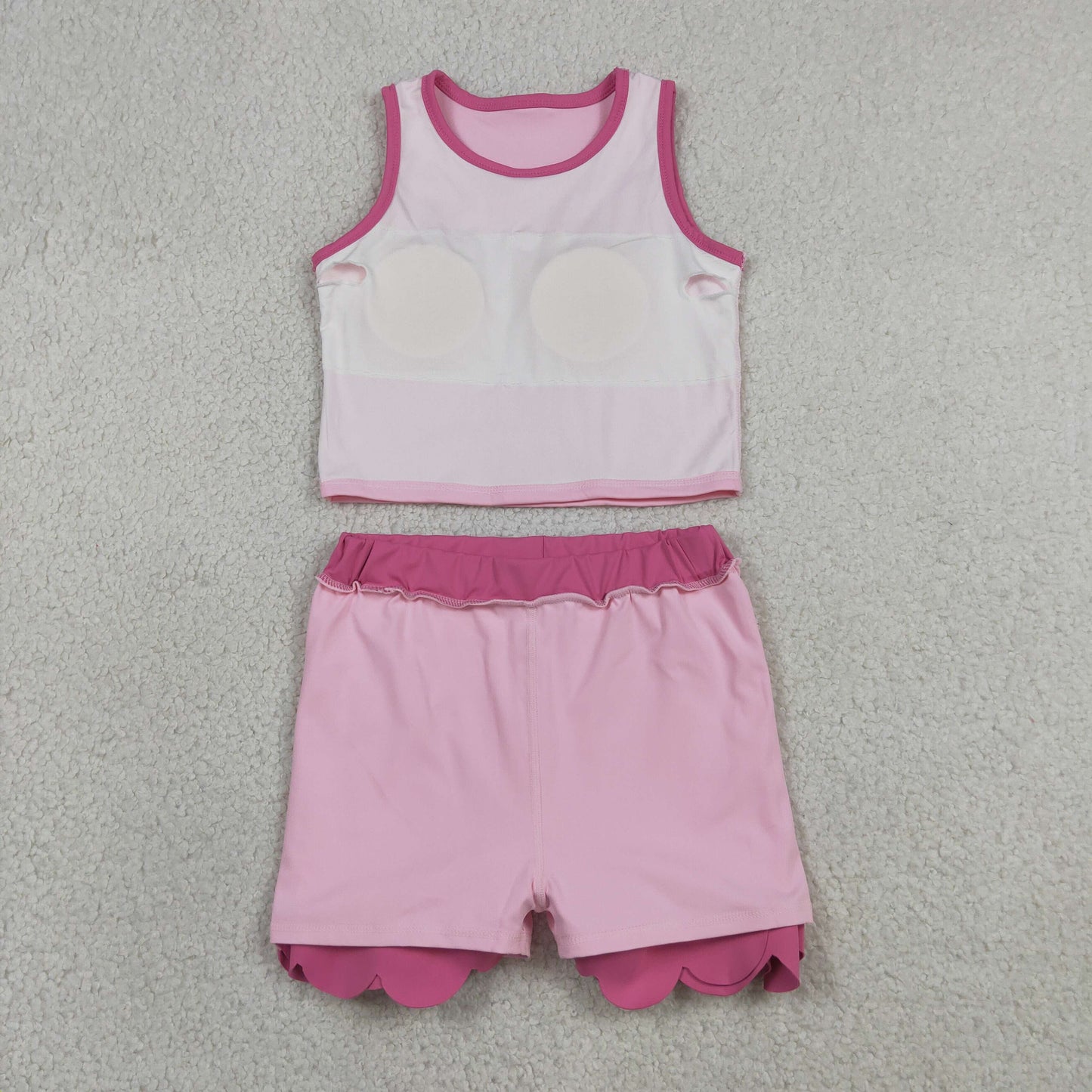 RTS NO MOQ yoga fabric cotton GSD4019 Yoga Toddler Girls Pink Vest Scallop Skirt Short Yoga Sports Outfit