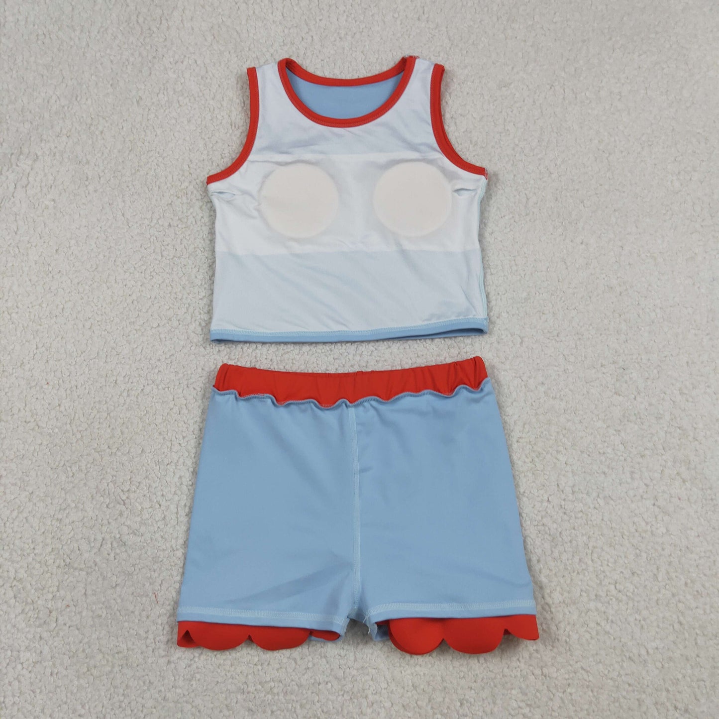 RTS NO MOQ yoga fabric cotton GSD4020 Baby Girls Cute Blue Red Sleeveless Vest Scallop Skort Active Set
