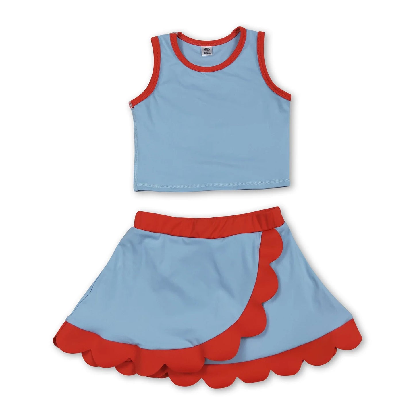 RTS NO MOQ Sibling milk silk Baby Girls Solid Sleeveless Vest Top Scallop Hem Mini Skirt Two Piece Yoga Active Matching Clothes Set