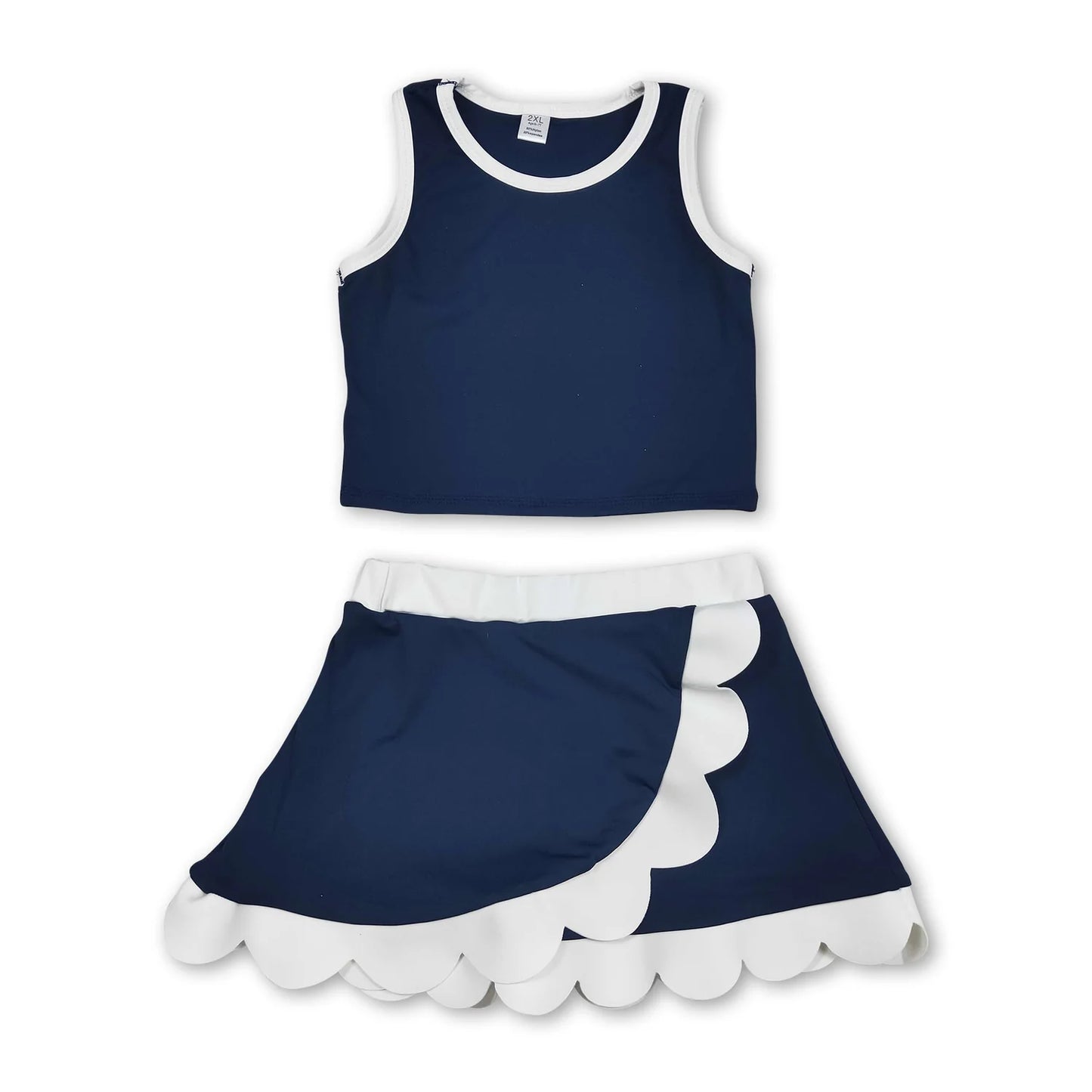 RTS NO MOQ Sibling milk silk Baby Girls Solid Sleeveless Vest Top Scallop Hem Mini Skirt Two Piece Yoga Active Matching Clothes Set