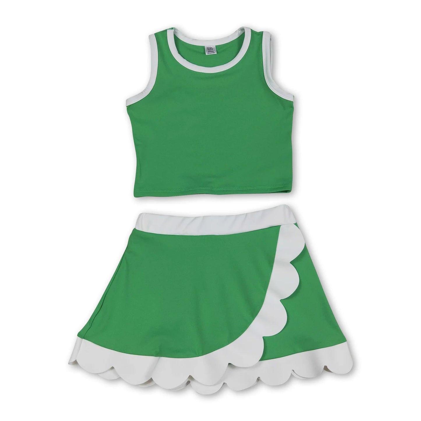 RTS NO MOQ Sibling milk silk Baby Girls Solid Sleeveless Vest Top Scallop Hem Mini Skirt Two Piece Yoga Active Matching Clothes Set