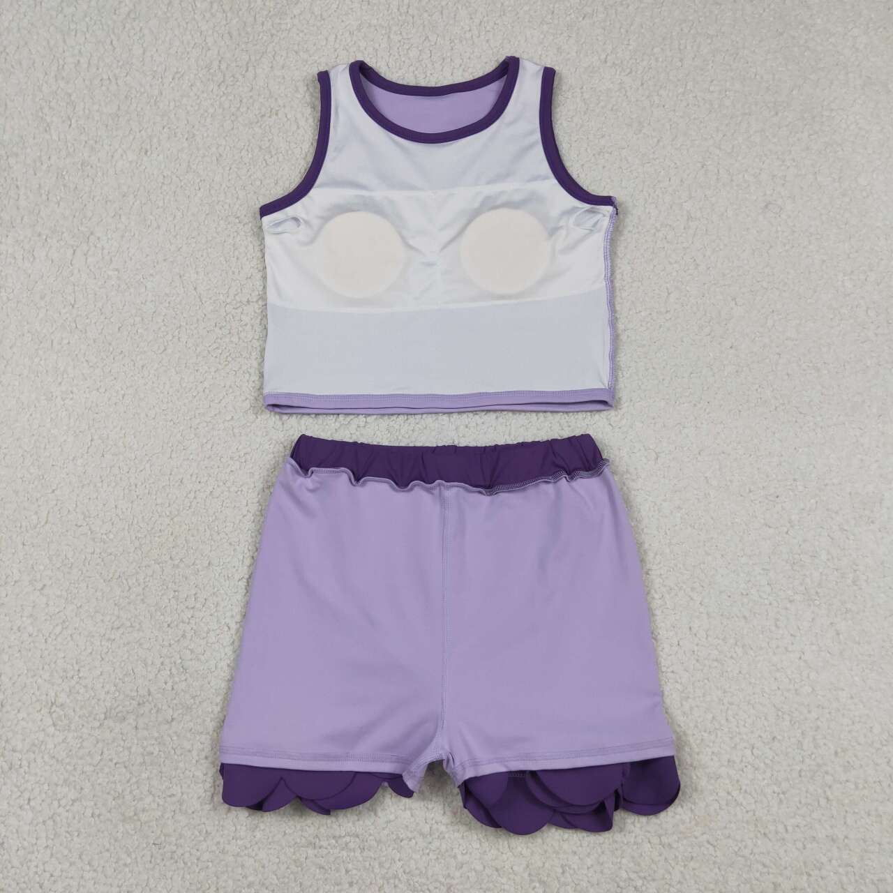 RTS NO MOQ yoga fabric cotton GSD4026 Toddler Girls Purple Sleeveless Vest Scallop Hem Skort Two Piece Set
