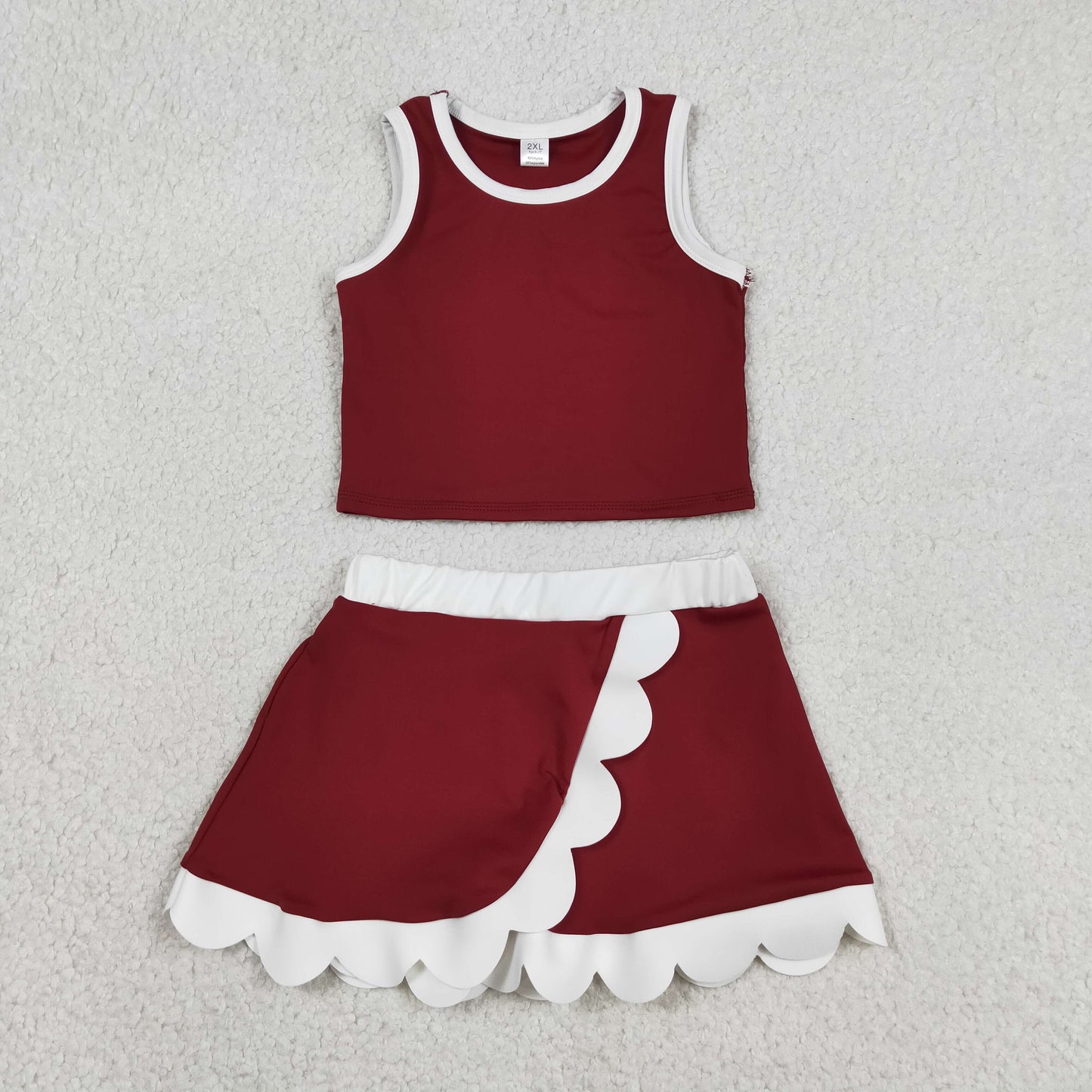 RTS NO MOQ Sibling cotton Baby Girls Scallop Hem Sleeveless Vest Short Skirt Set
