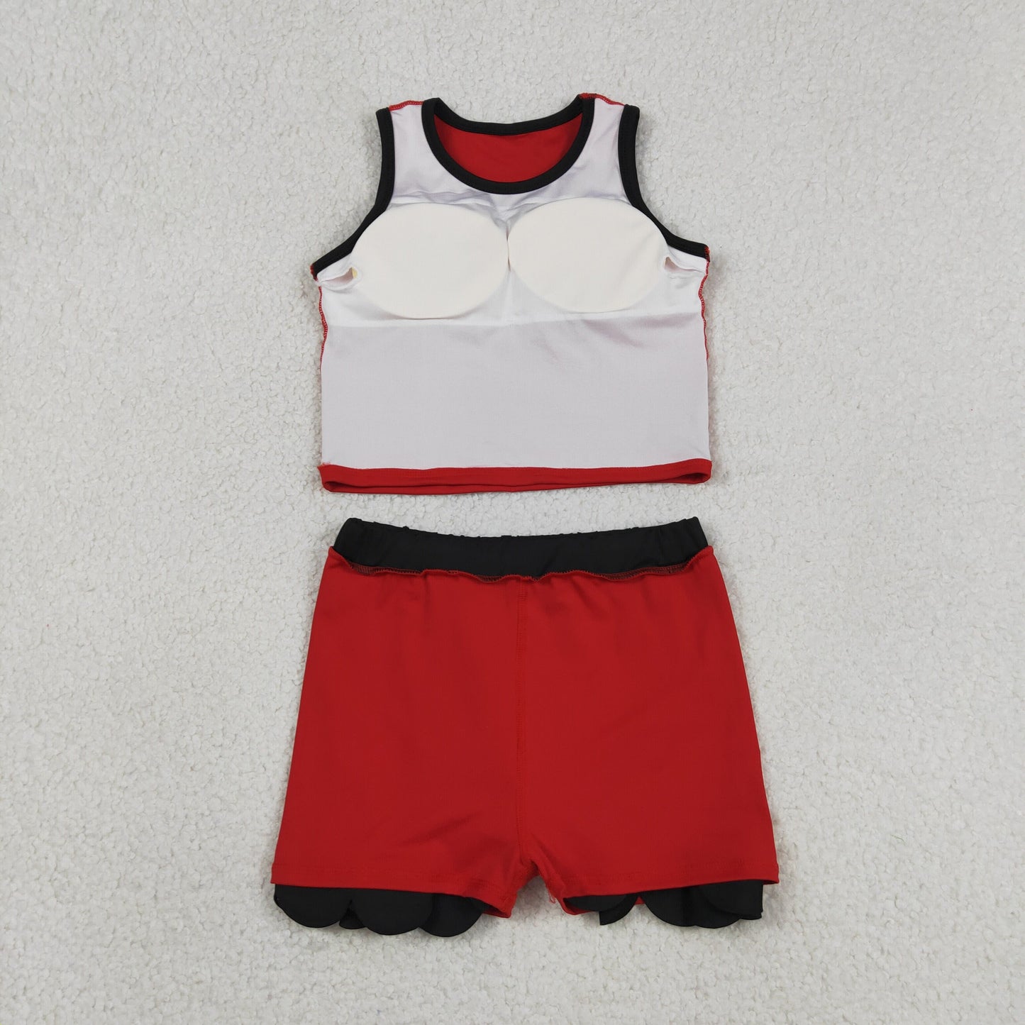 RTS NO MOQ yoga fabric cotton GSD4028 Baby Girls Red Black Scallop Edge Sleeveless Vest Skirt Set