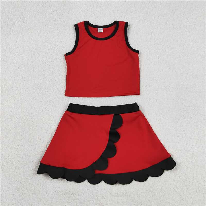 RTS NO MOQ Sibling yoga fabric Baby Girls Sleeveless Vest Scallop Skirt Short Yoga Active  Set