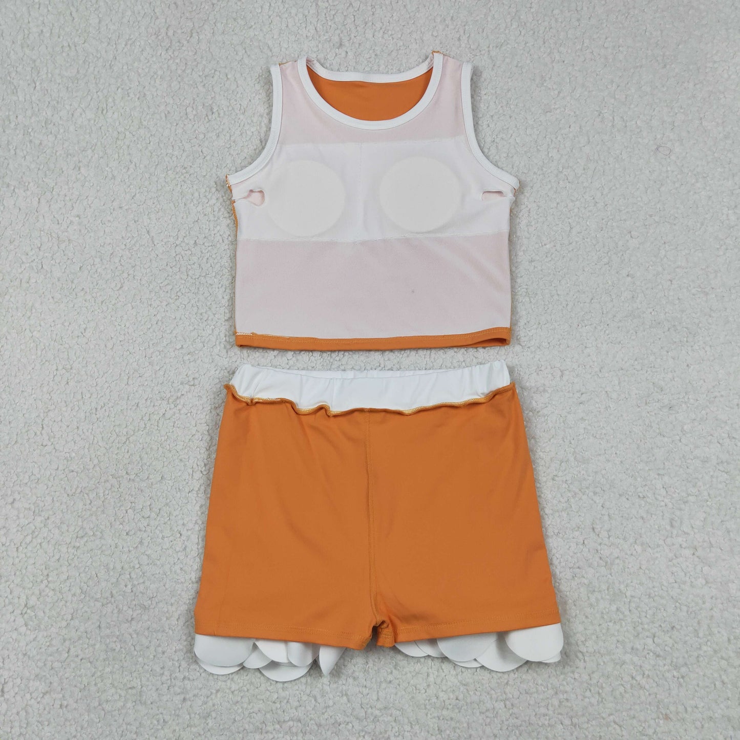 RTS NO MOQ yoga fabric cotton GSD4033  Yoga Toddler Girls Orange  Vest Scallop Skirt Short Yoga Sports Outfit