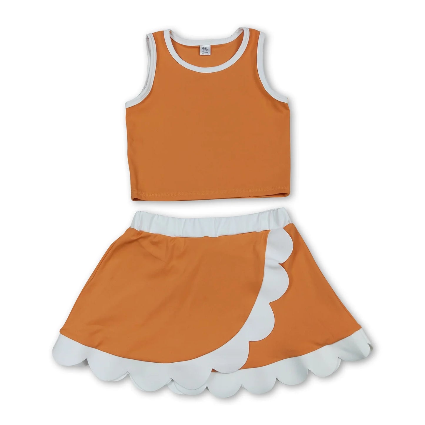 RTS NO MOQ Sibling milk silk Baby Girls Solid Sleeveless Vest Top Scallop Hem Mini Skirt Two Piece Yoga Active Matching Clothes Set