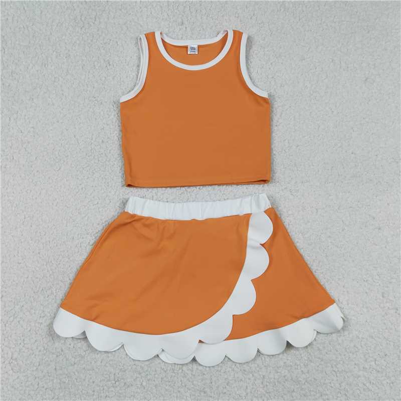 RTS NO MOQ Sibling yoga fabric Baby Girls Vests Skirt Short Yoga Active Clothes Set Dress Rompers