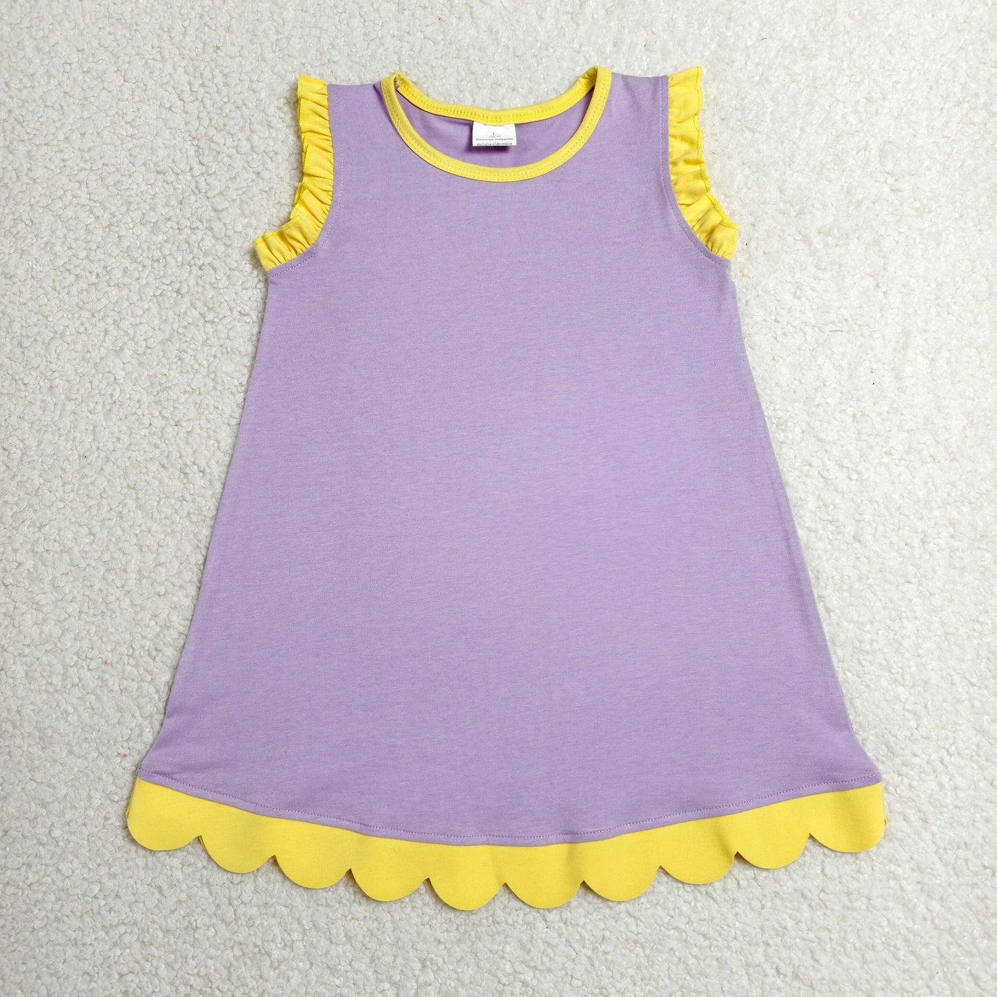 RTS NO MOQ cotton GSD4042 Baby Girls Purple Sleeveless Scallop Knee-Length Dresses Summer Clothes