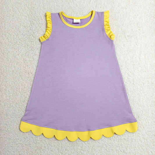 RTS NO MOQ cotton GSD4042 Baby Girls Purple Sleeveless Scallop Knee-Length Dresses Summer Clothes