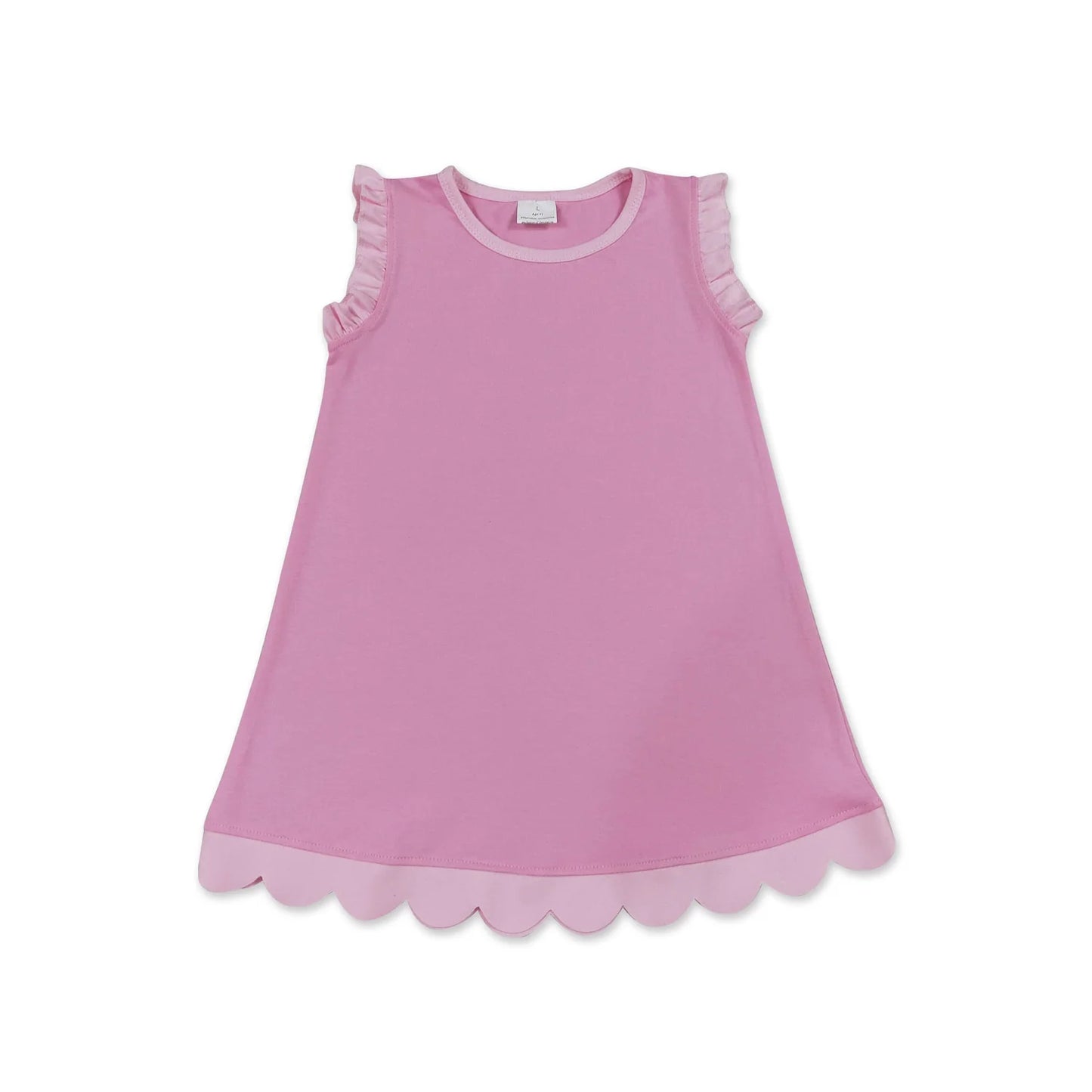 RTS NO MOQ Sibling cotton Baby Girls Solid Sleeveless Scallop Trim Knee Length Summer Dress
