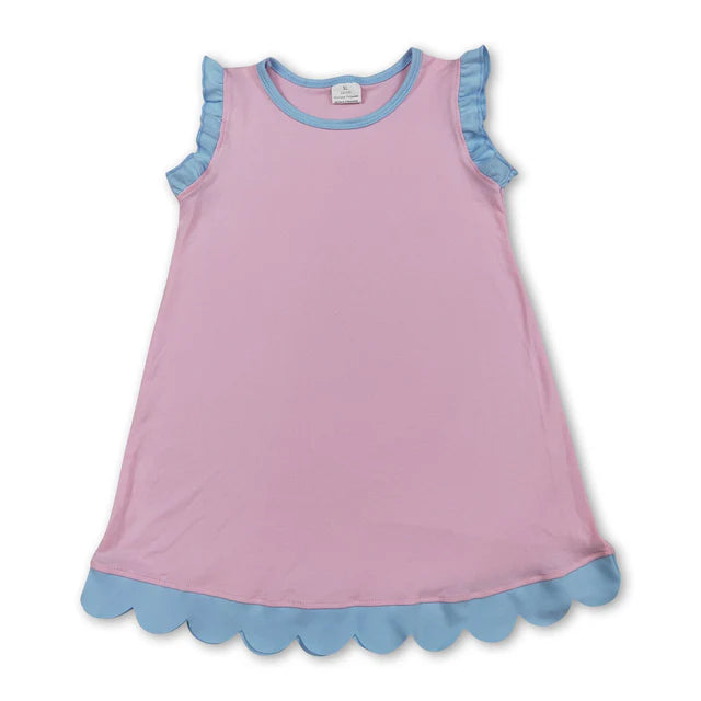 RTS NO MOQ Sibling milk silk Sibling Baby Girls Sleeveless Scallop Knee Length Dresses