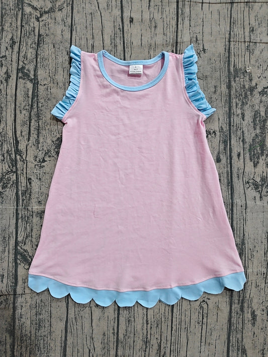 (Sample) No moq GSD4044 Baby Girls Pink Sleeveless Scallop Knee-Length Dresses Summer Girl's Clothes