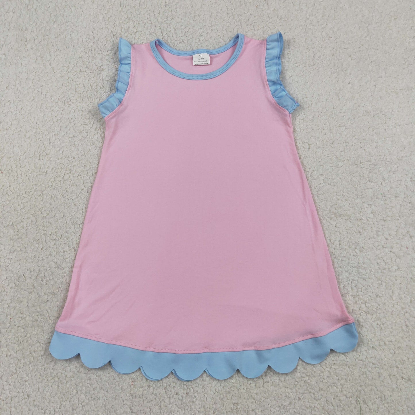 RTS NO MOQ Sibling cotton Baby Girls Solid Sleeveless Scallop Knee Length Skort Dress