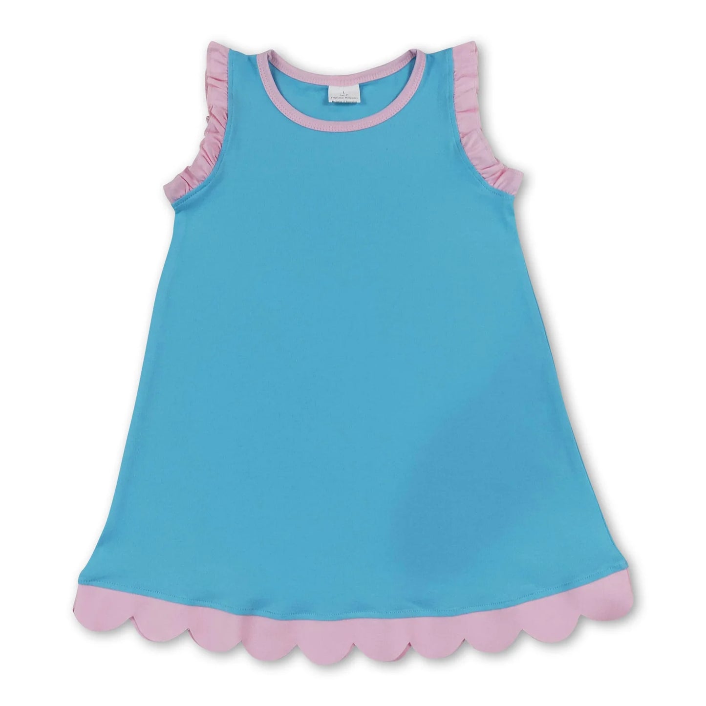 RTS NO MOQ Sibling cotton Baby Girls Solid Sleeveless Scallop Trim Knee Length Summer Dress