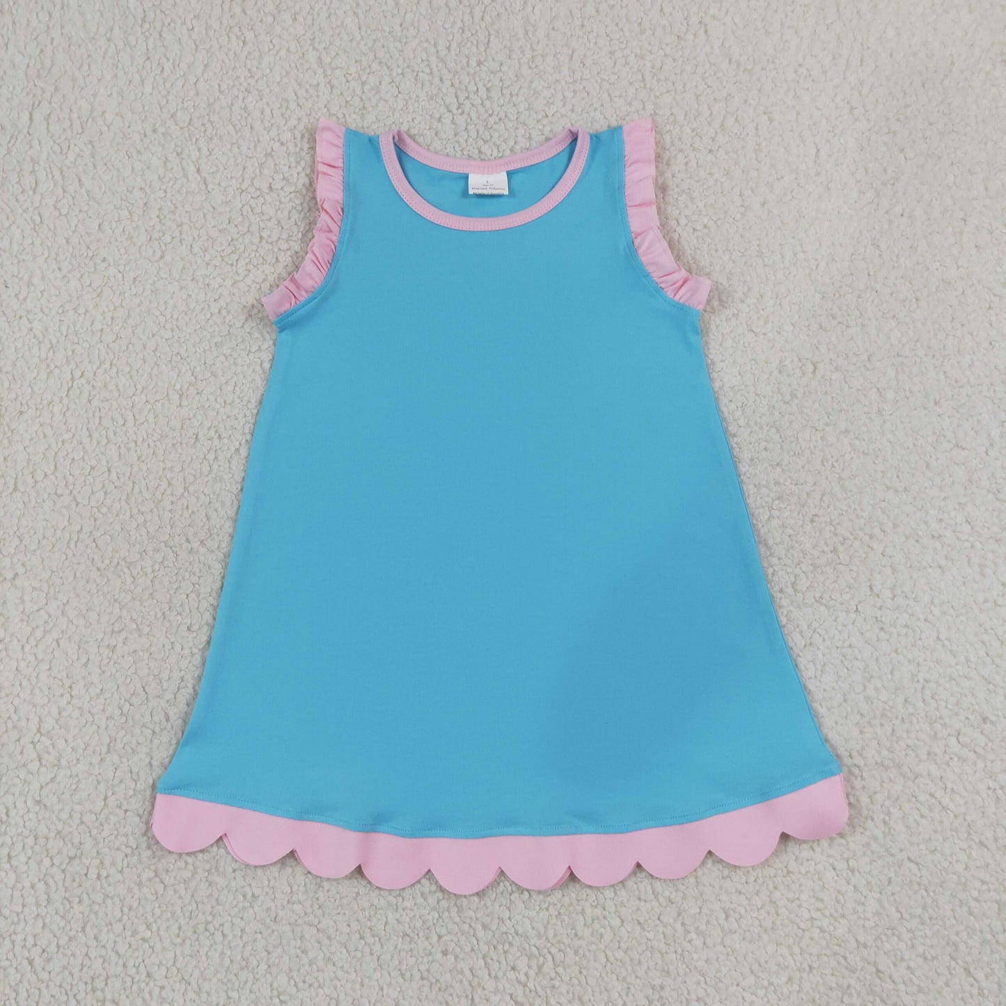 RTS NO MOQ Sibling cotton Baby Girls Sleeveless Scallop Knee Length Casual Dress