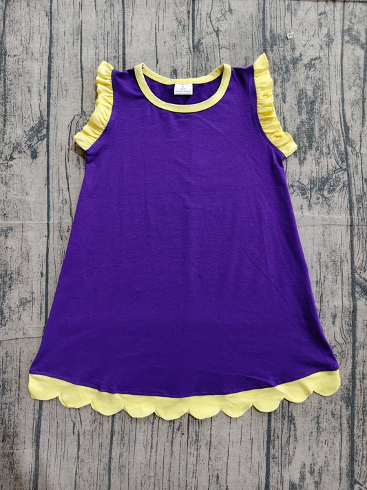 (Pre Order) No moq GSD4046 Baby Girls Sleeveless Scallop Knee Length Dresses