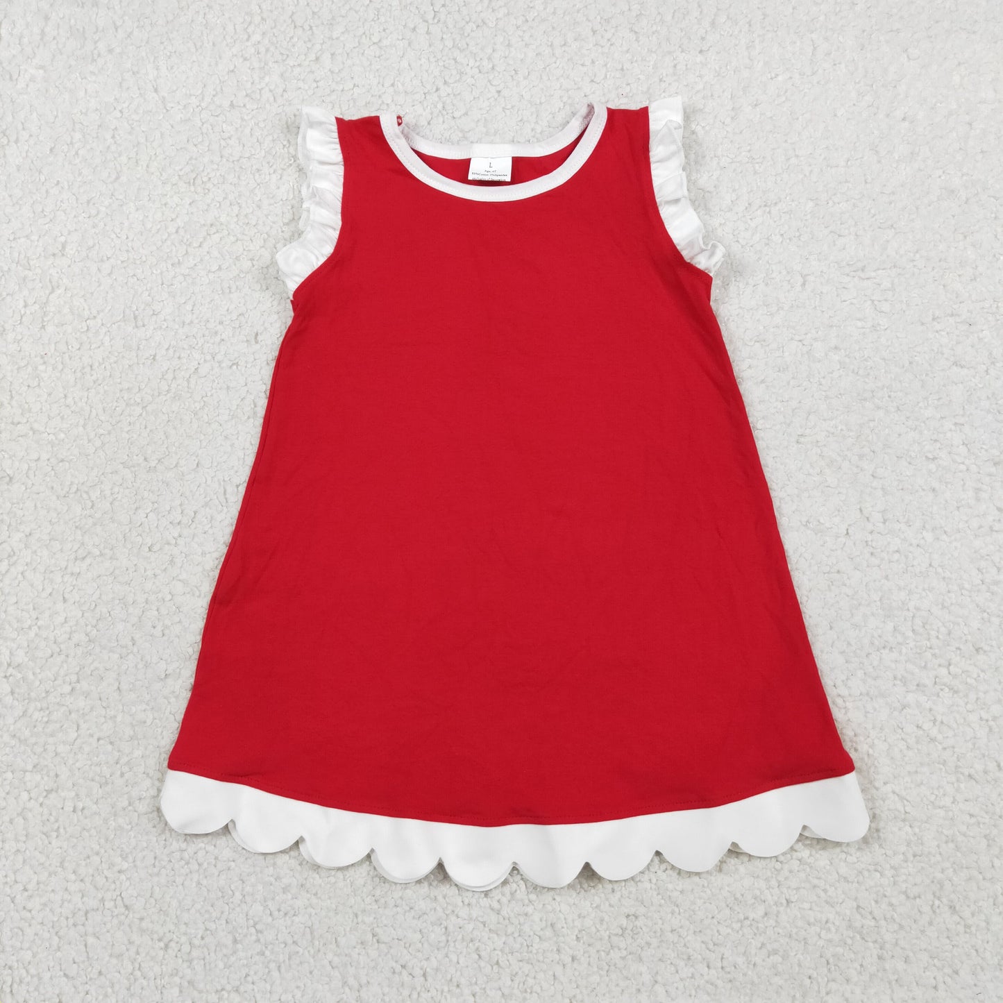 RTS NO MOQ cotton GSD4047 Baby Girls Sleeveless Red Scallop Knee-Length Dresses Summer Girl's Clothes