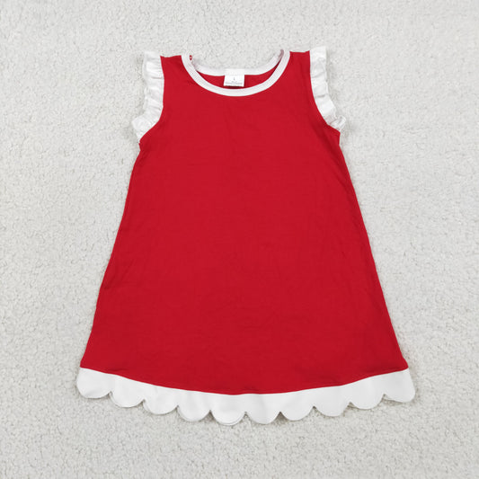 RTS NO MOQ cotton GSD4047 Baby Girls Sleeveless Red Scallop Knee-Length Dresses Summer Girl's Clothes