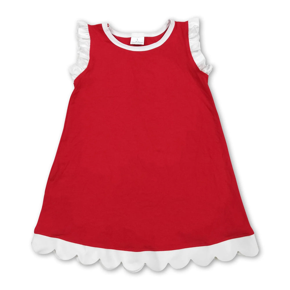 RTS NO MOQ Sibling yoga fabric cotton Baby Girls Red White Contrast Trim Sleeveless Summer Outfit Skort Shorts Wrap And A Line Dress