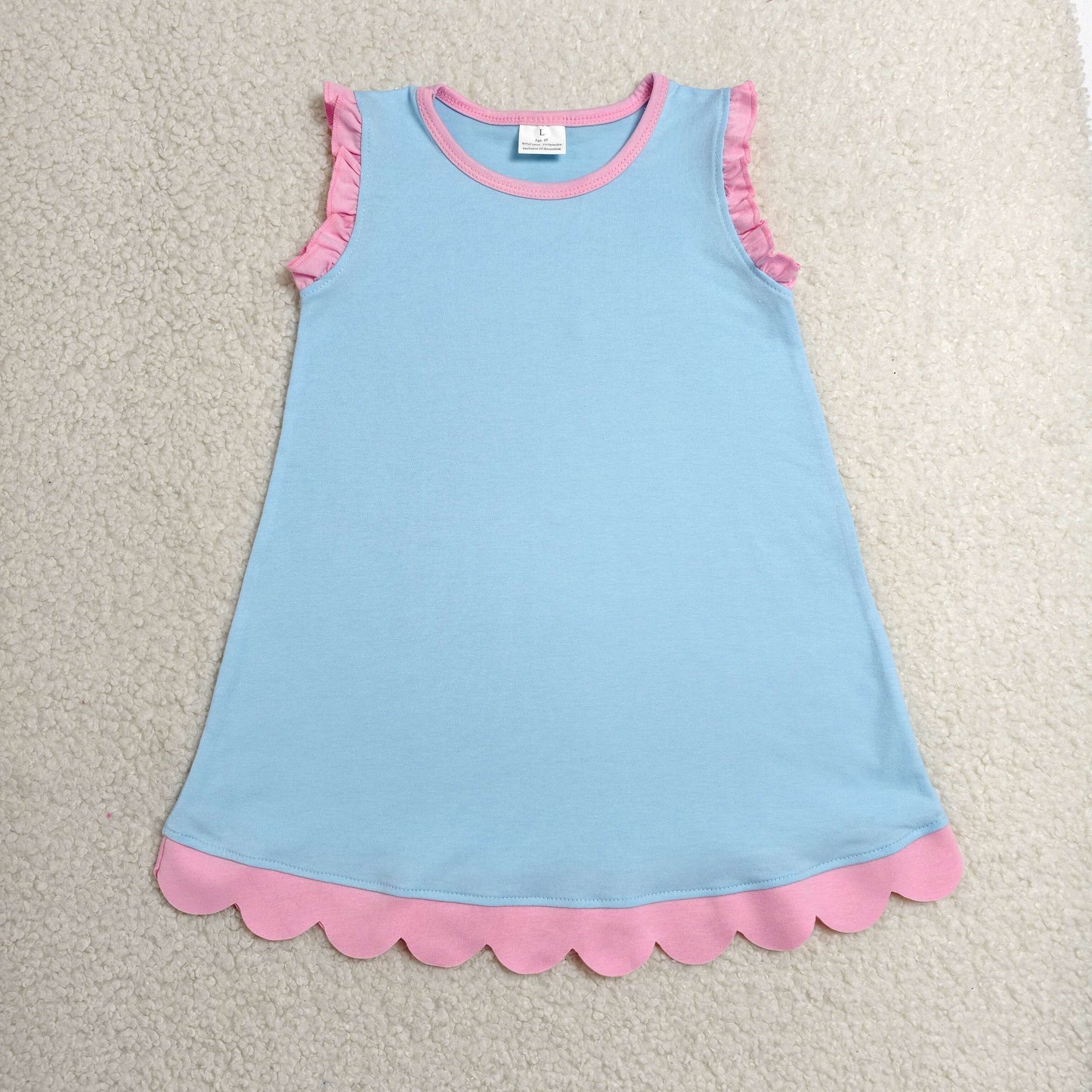 RTS NO MOQ Sibling cotton Baby Girls Solid Sleeveless Scallop Knee Length Skort Dress